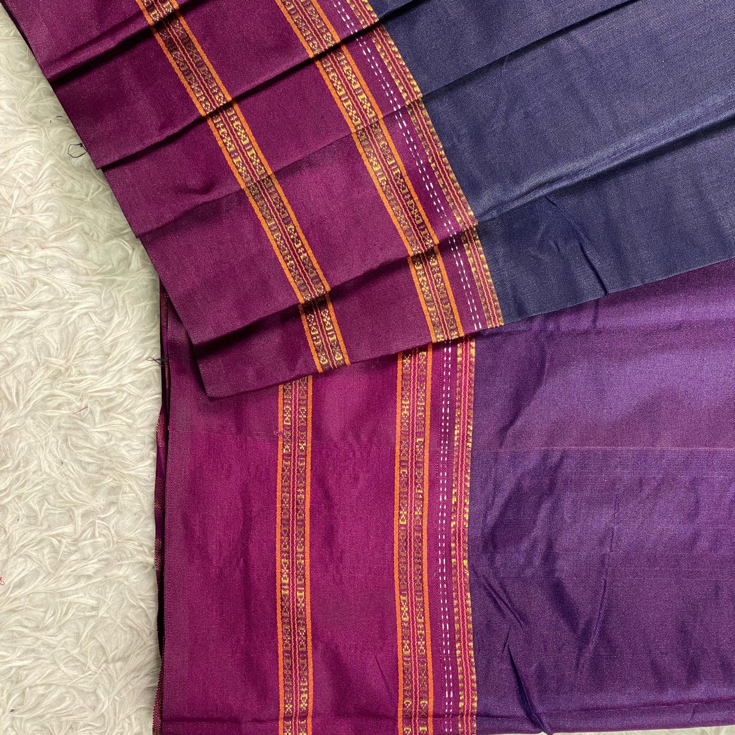 Polycotton double line Border Saree Violet