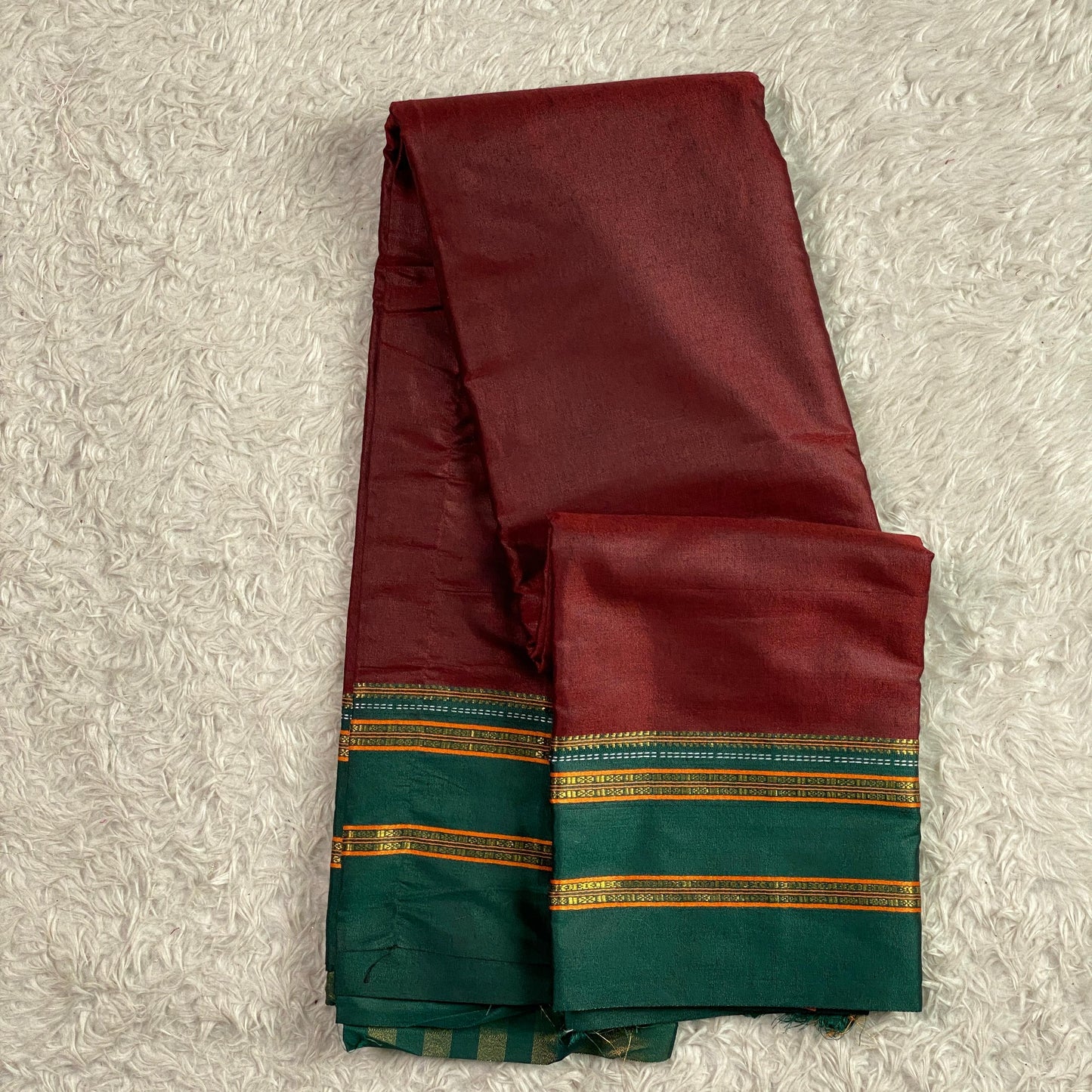 Polycotton double line Border Saree Meroon