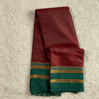 Polycotton double line Border Saree Meroon