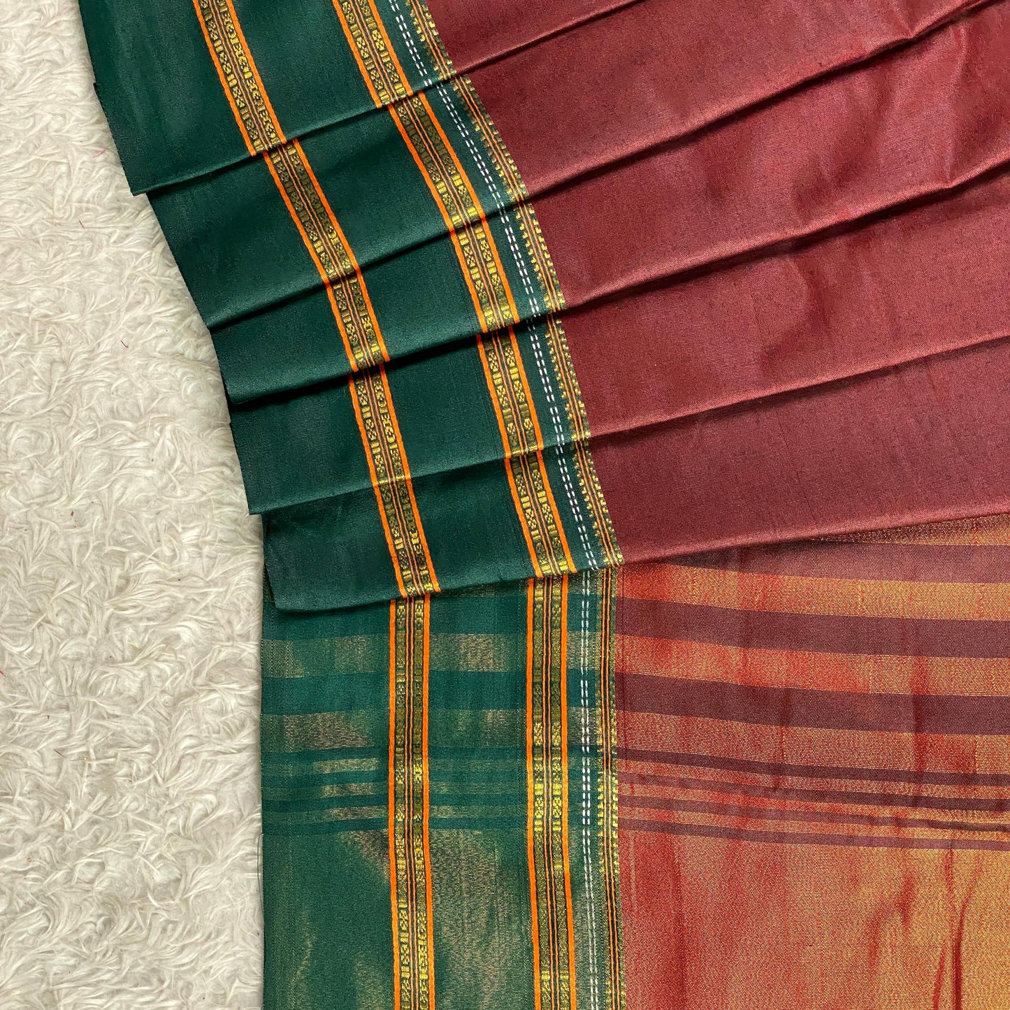 Polycotton double line Border Saree Meroon