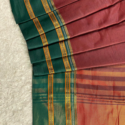 Polycotton double line Border Saree Meroon