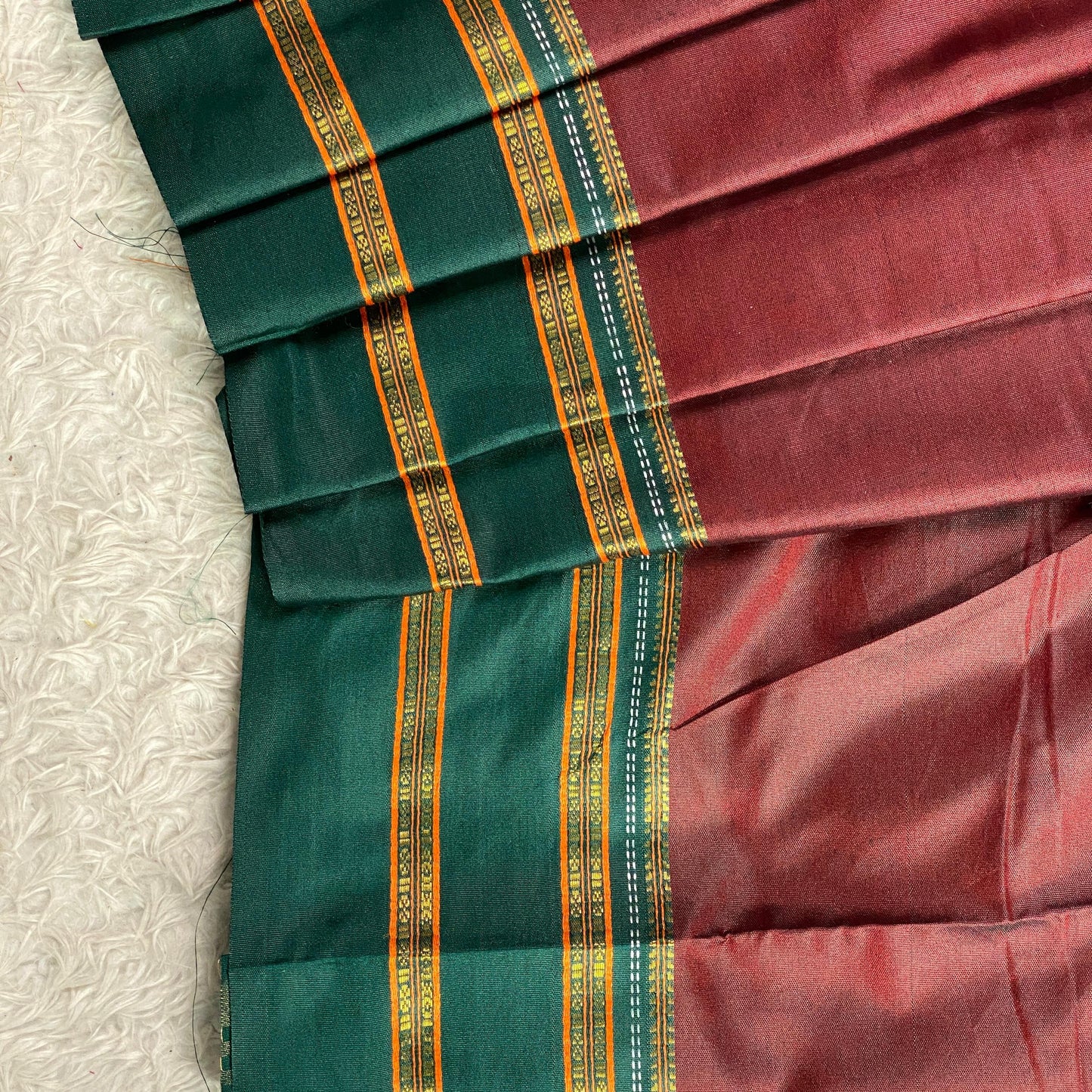 Polycotton double line Border Saree Meroon