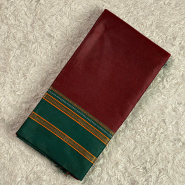 Polycotton double line Border Saree Meroon