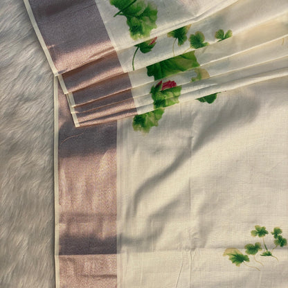 Vishu Special Lotus Print Cotton Saree