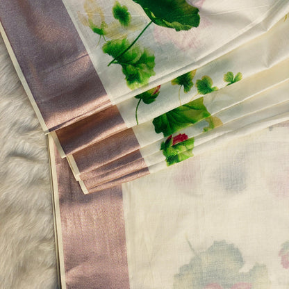 Vishu Special Lotus Print Cotton Saree