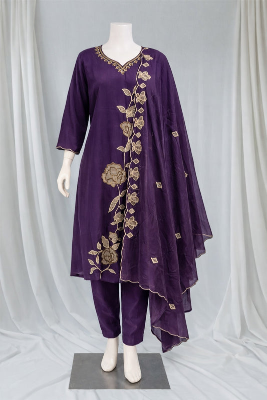 Premium Purple Gold-Embroidered Salwar Suit