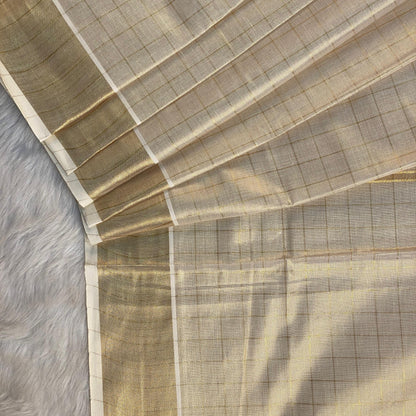 Traditional Tissue Gold Kerala Saree with Checks