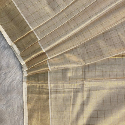 Traditional Tissue Gold Kerala Saree with Checks