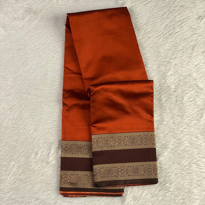 Khushi Soft Silk Plain Saree with Double Golden line Border Burnt Orange
