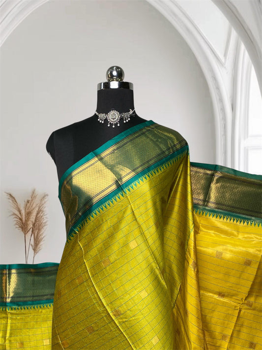 Avani Soft Silk lines Green Saree with Blue Border