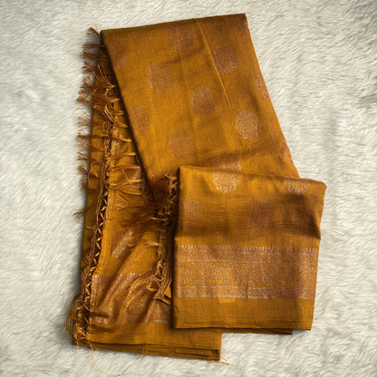 Vichitra Jalar Fancy Saree Mustard Dress Code