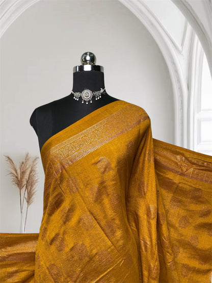 Vichitra Jalar Fancy Saree Mustard Dress Code