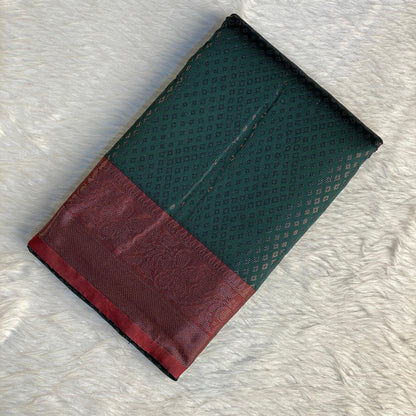 Maaya Semi Silk Saree with Diamond Pattern Butta Work Green