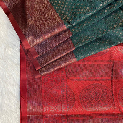 Maaya Semi Silk Saree with Diamond Pattern Butta Work Green