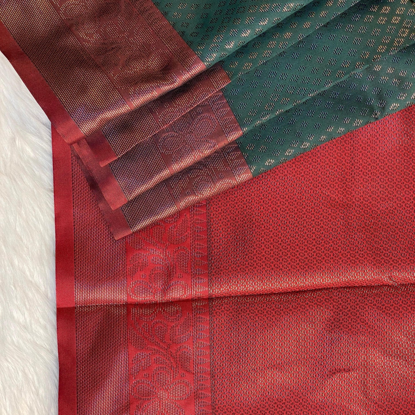 Maaya Semi Silk Saree with Diamond Pattern Butta Work Green