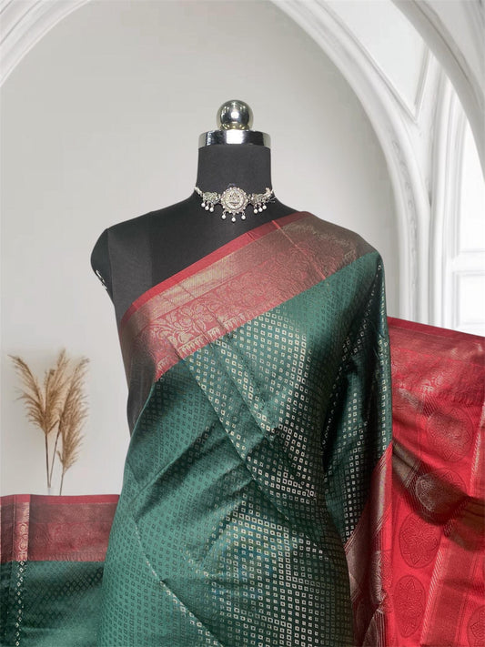 Maaya Semi Silk Saree with Diamond Pattern Butta Work Green