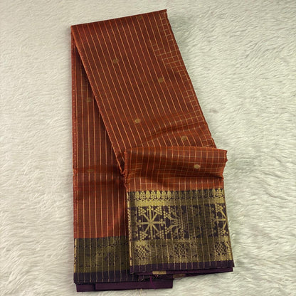 Kumudini Chithra Checks Semi Silk Saree with Designed Border Burnt Orange