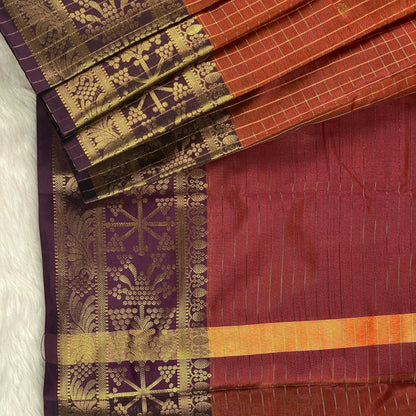 Kumudini Chithra Checks Semi Silk Saree with Designed Border Burnt Orange