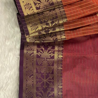 Kumudini Chithra Checks Semi Silk Saree with Designed Border Burnt Orange
