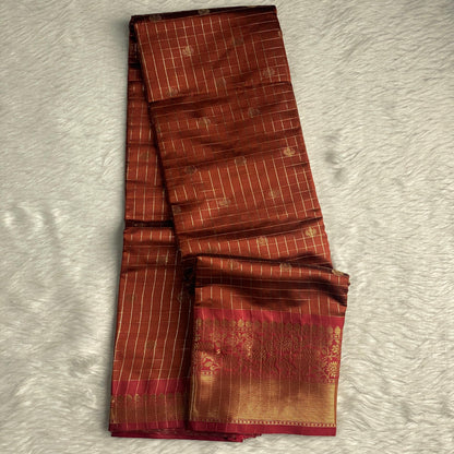 Athreya Semi Silk Checks with Butta design Burnt Orange