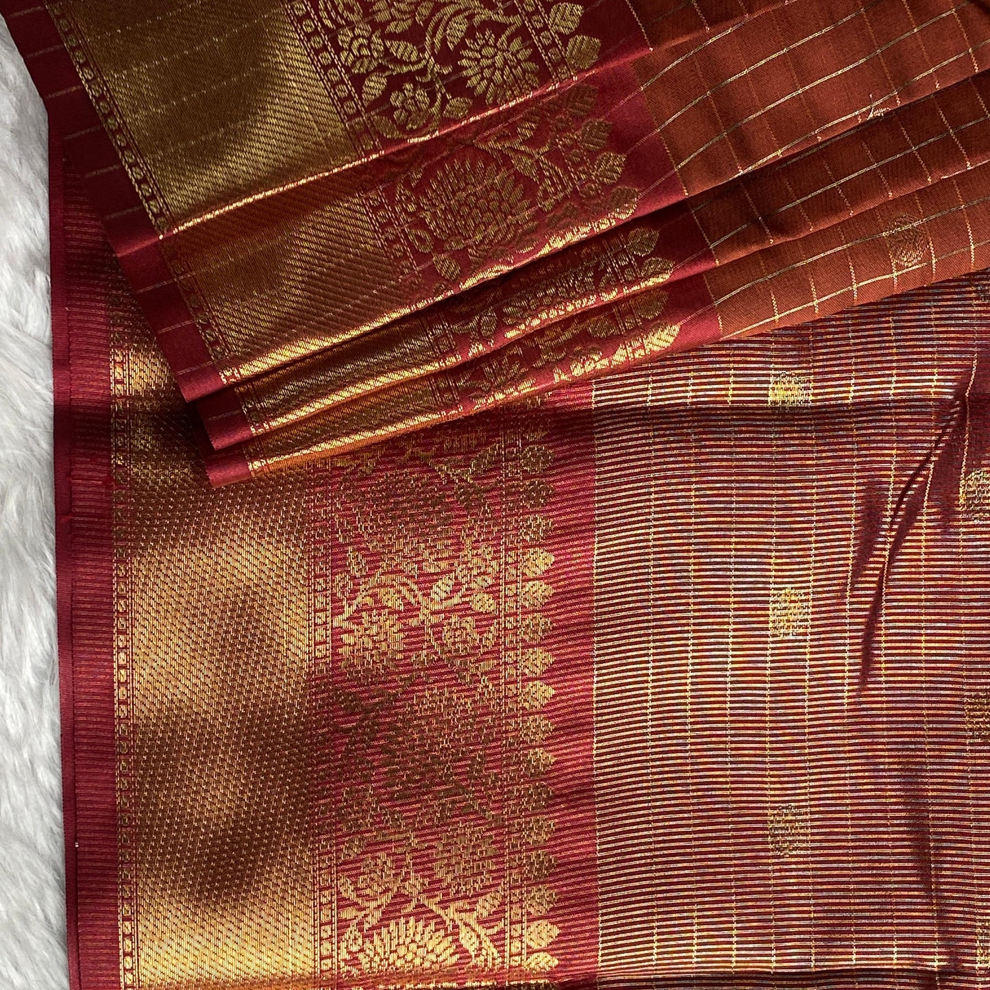 Athreya Semi Silk Checks with Butta design Burnt Orange