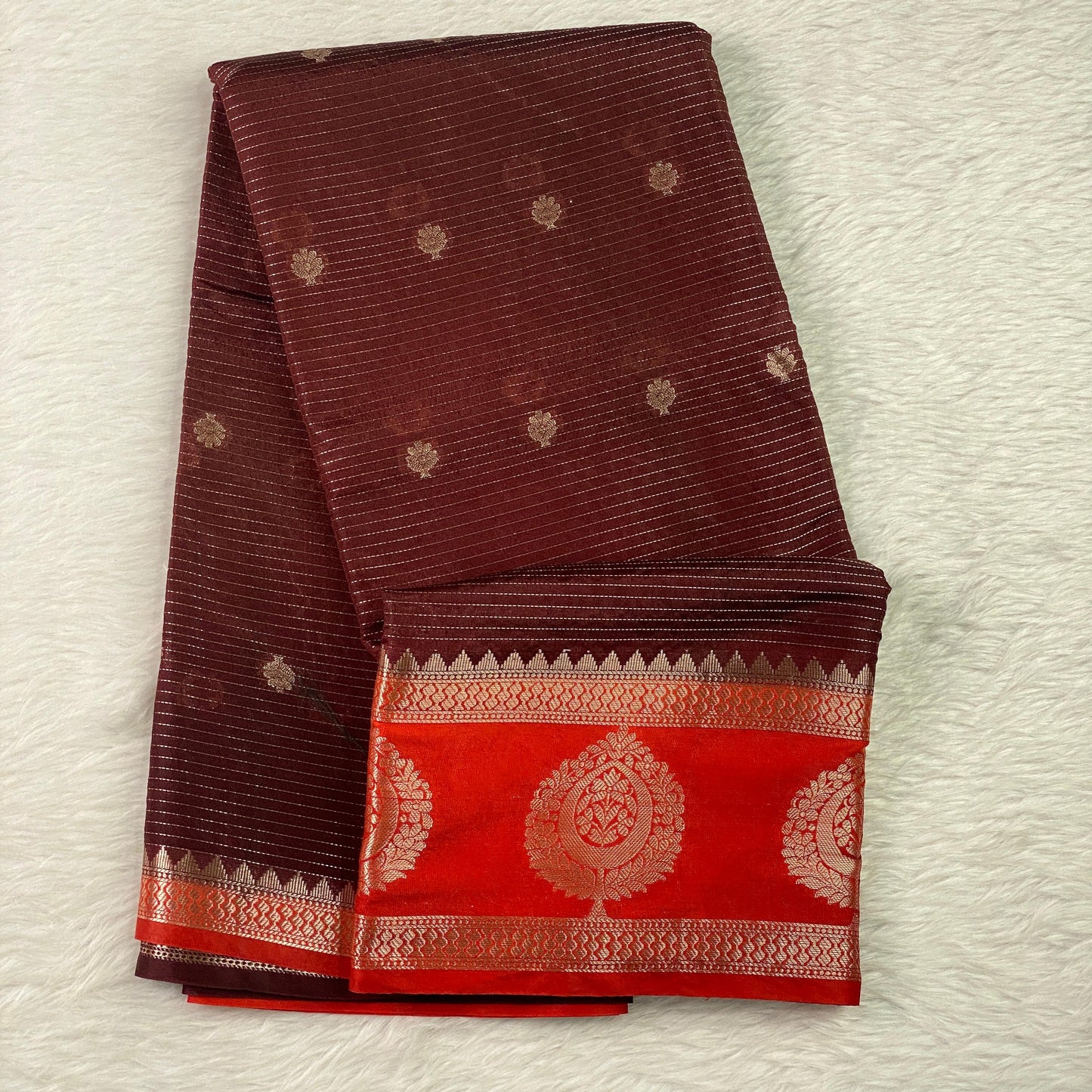 Padmini semi Silk Saree with Stripes Brown