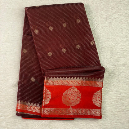 Padmini semi Silk Saree with Stripes Brown