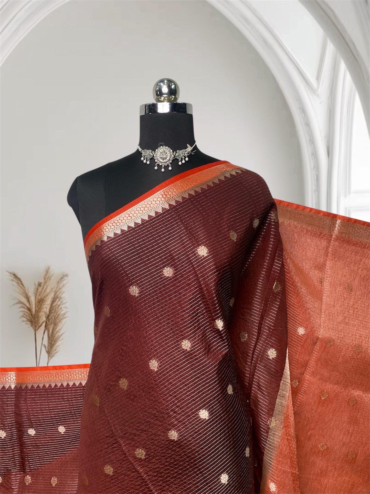 Padmini semi Silk Saree with Stripes Brown