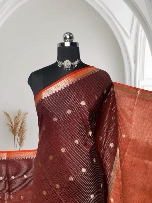 Padmini semi Silk Saree with Stripes Brown