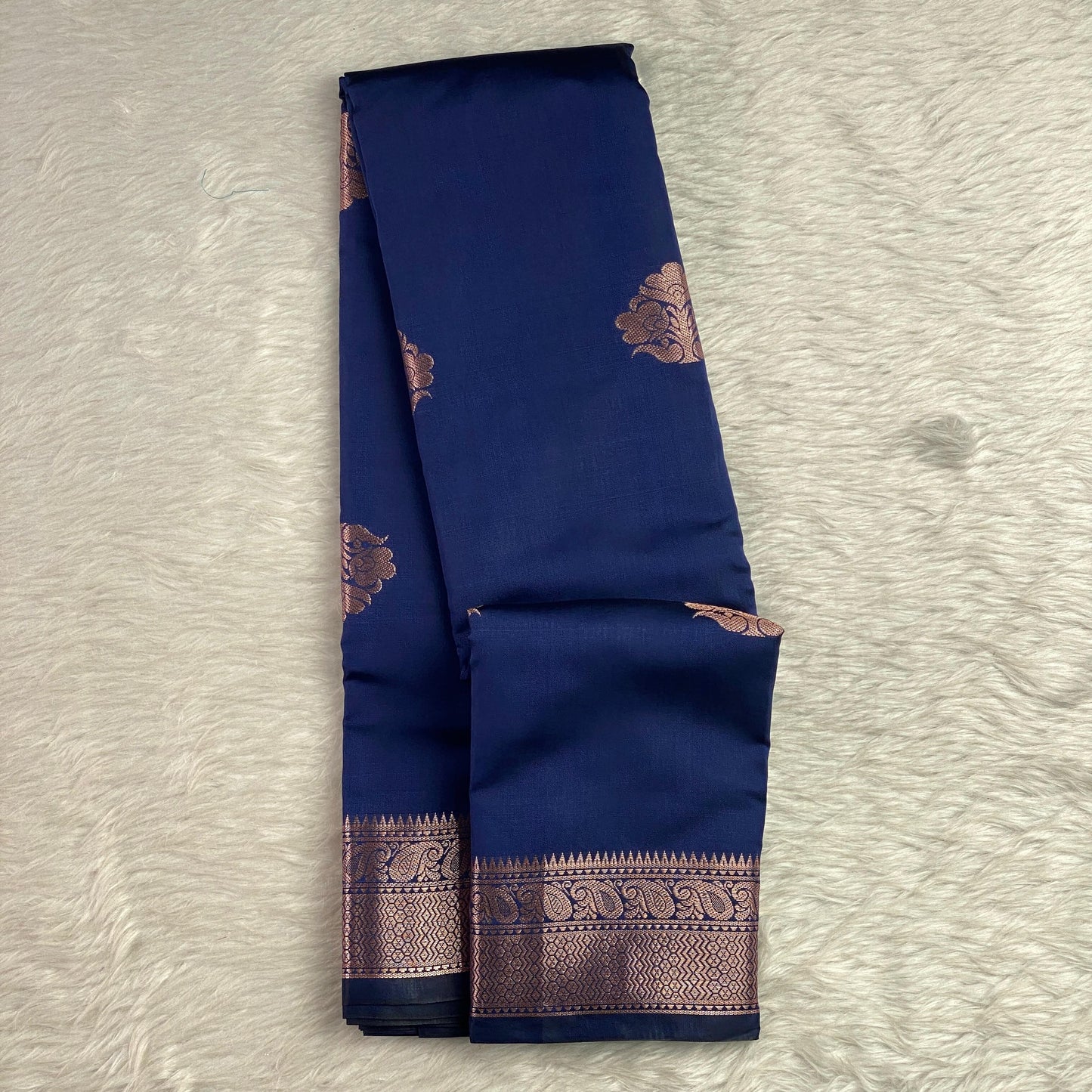 Seetha Soft Silk Sareewith Golden Floral Zari Blue