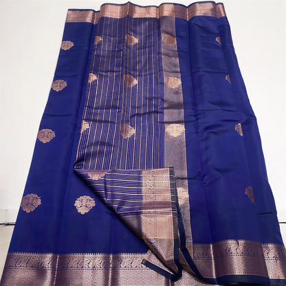 Seetha Soft Silk Sareewith Golden Floral Zari Blue