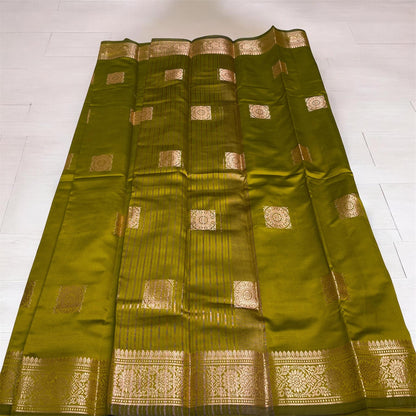 Seetha Soft Silk Sareewith Square Design Green