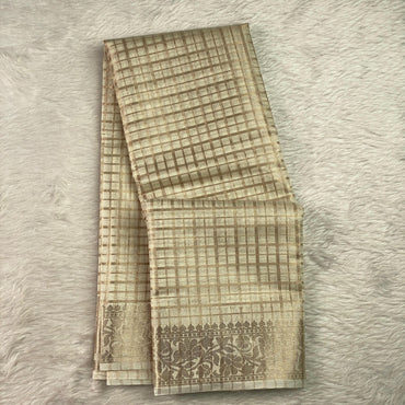 Ambika Tissue Saree with Checks and Floral Border Off White (Easter Special)