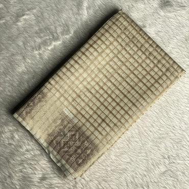 Ambika Tissue Saree with Checks and Geometrical Border Off White (Easter Special)