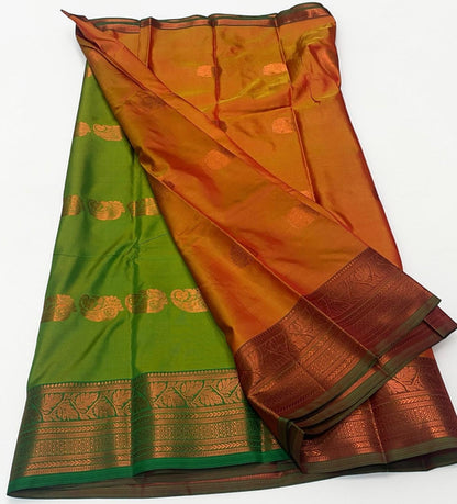 Shobana Soft Silk Saree Plain with Floral Border Mustard