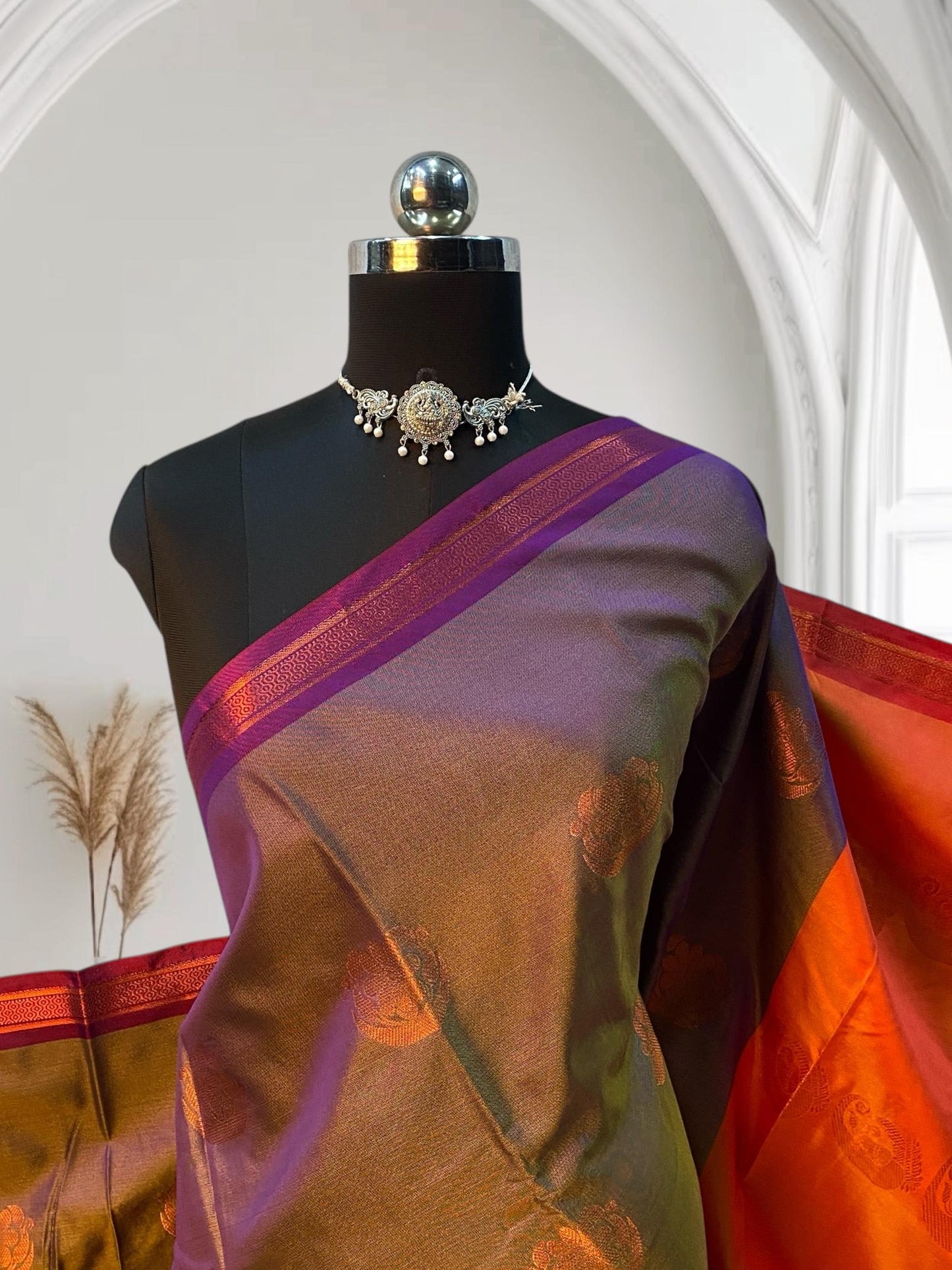 Shobana Soft Silk Saree Plain with Floral Border Purple