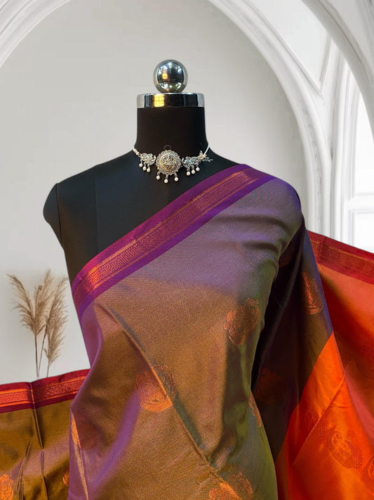 Shobana Soft Silk Saree Plain with Floral Border Purple