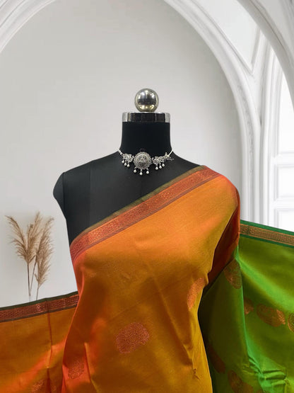 Shobana Soft Silk Saree Plain with Floral Border Mustard