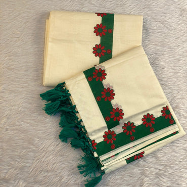Sadha Kunjam Set Saree With Floral Print Green