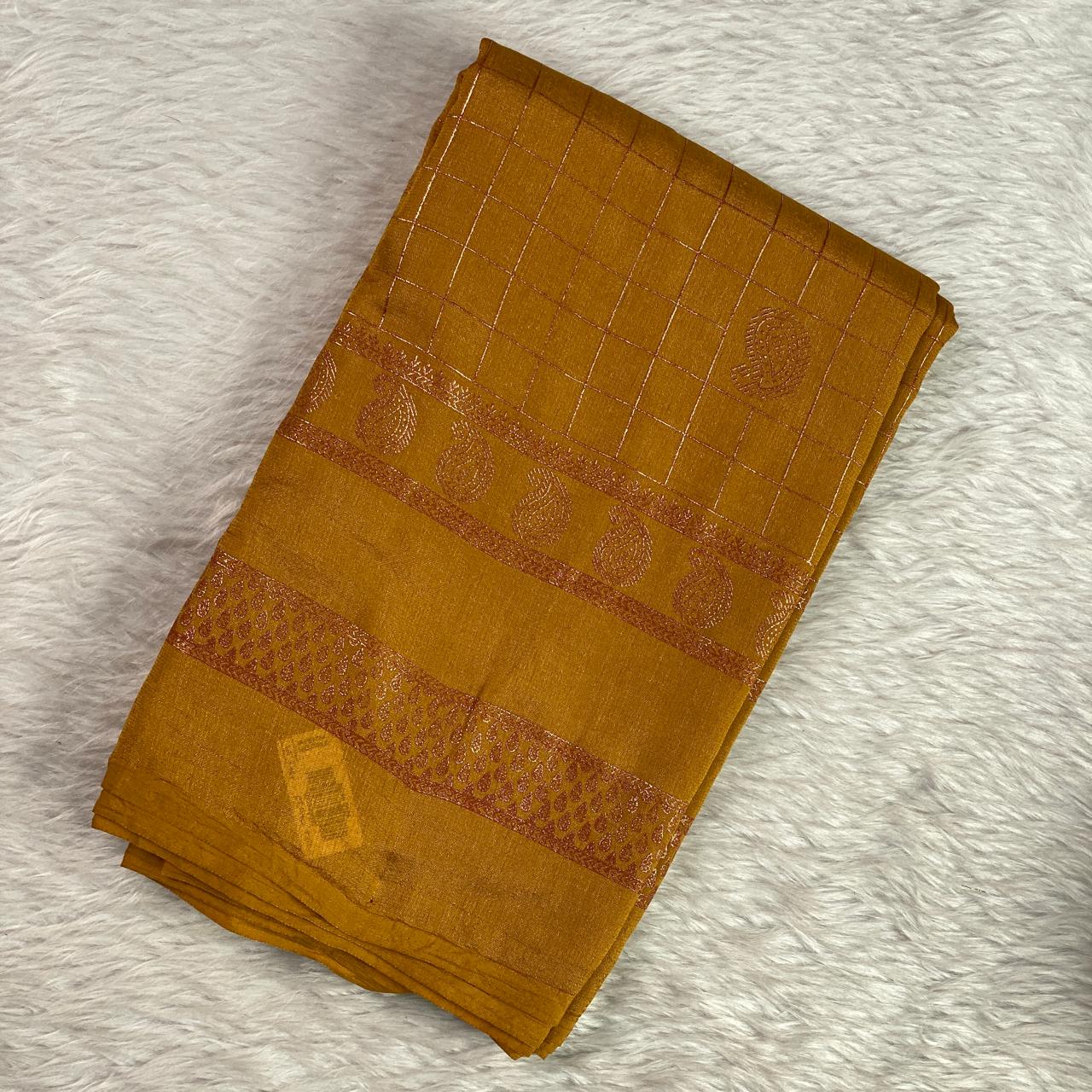 Veda Kashmiri Silk Big Checks Saree with Double Line Border Mustard