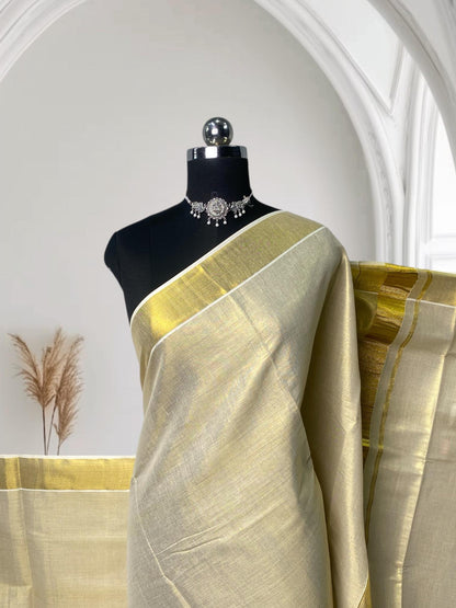 Tissue Kerala Saree with Rich Golden Design