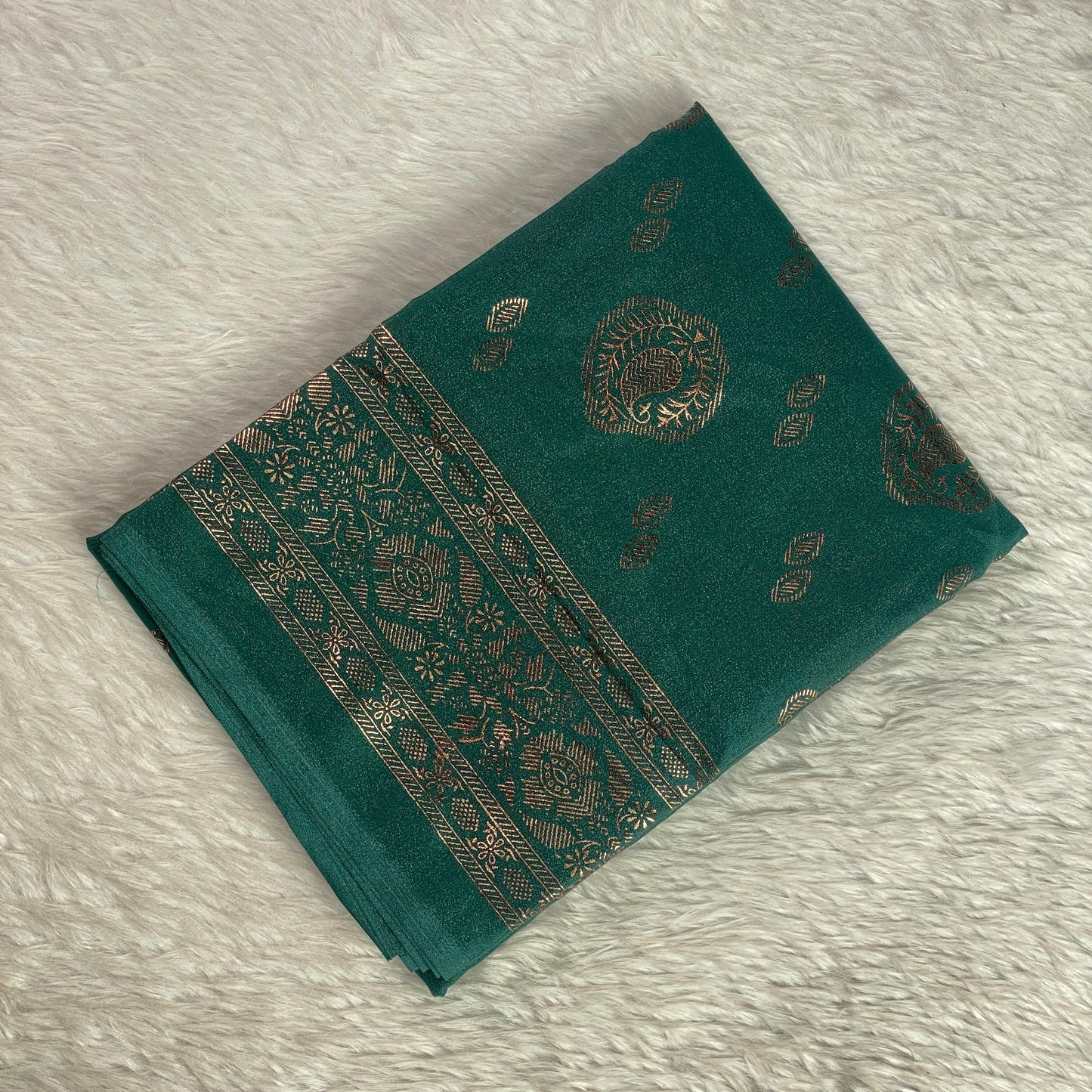Kashmiri Silk Saree with Mango Floral Print Green