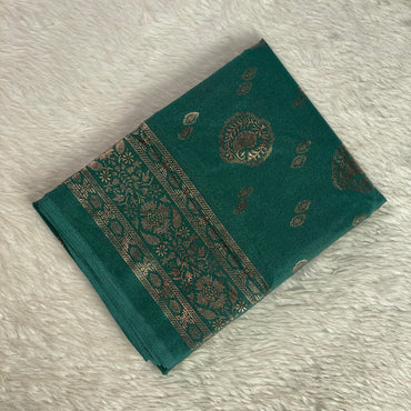 Kashmiri Silk Saree with Mango Floral Print Green