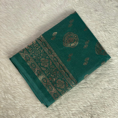 Kashmiri Silk Saree with Mango Floral Print Green