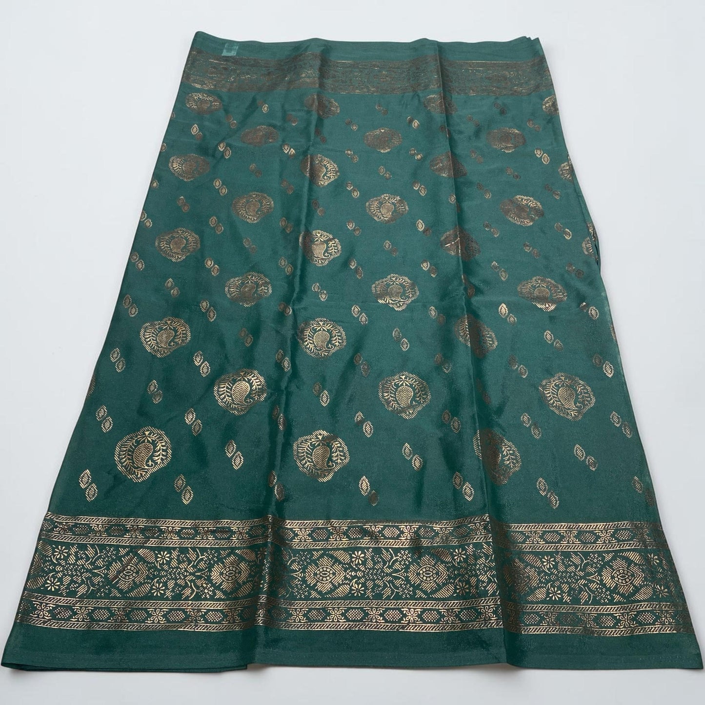 Kashmiri Silk Saree with Mango Floral Print Green