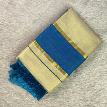 Kerala Saree with Kasavu Blue