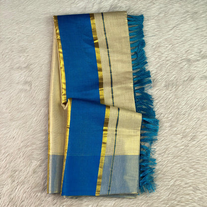 Kerala Saree with Kasavu Blue