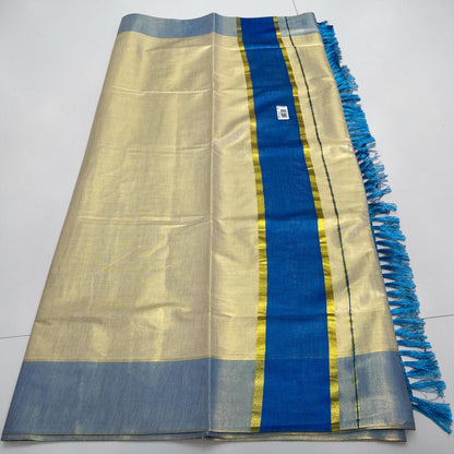 Kerala Saree with Kasavu Blue