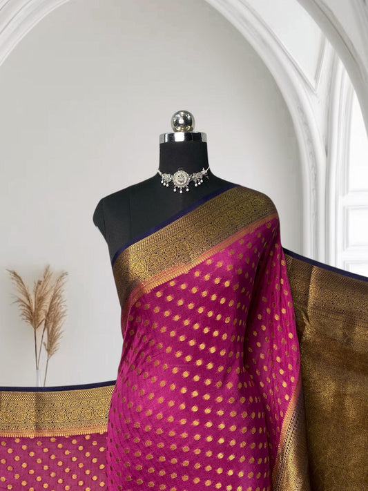 Georgette Banarasi with Butta works and Tassels Pink