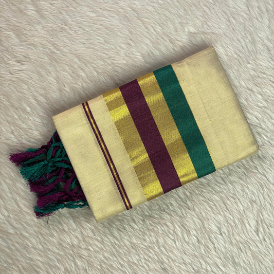 Kadali Rainbow Kasavu Set Mundu